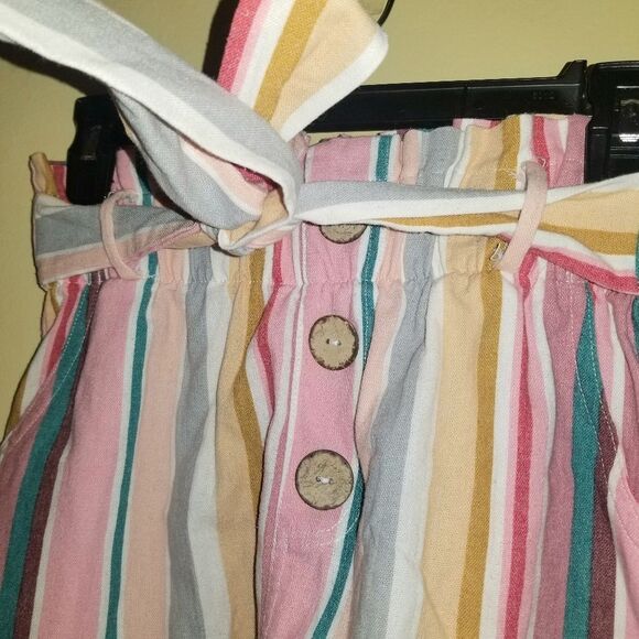 Haute Monde Striped Linen Paper Bag Shorts Small - Picture 5 of 9